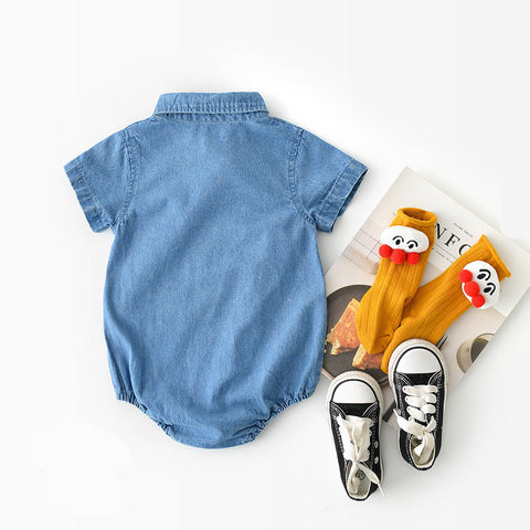Denim Collared Romper and Ruffle Romper Set