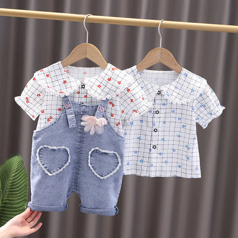 Shirt and Suspender Shorts Heart Pocket Set
