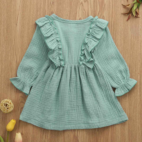 Cotton Ruffle Dress with Wooden Buttons