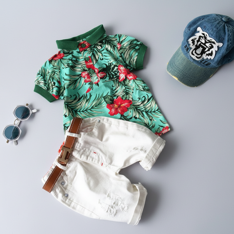 Vibrant Polo Shirt, Shorts and Belt Set