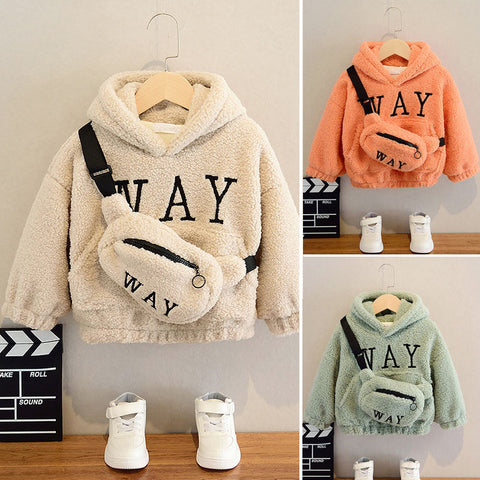 Plush Fleece Hoodie with Shoulder Bag