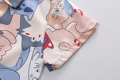 Graphic Button Shirt and Casual Shorts Set