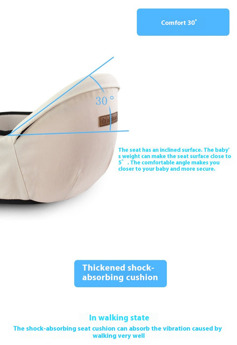 Baby seat with comfort and shock-absorbing features highlighted on a white background