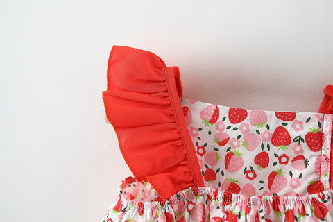 Floral Cotton Dress with Ruffle Straps and Bow Bag