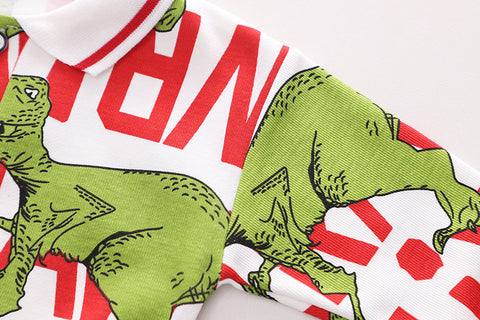 Completo con top in morbido cotone con stampa di dinosauri e pantaloni con elastico in vita