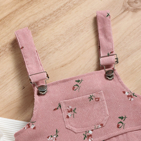 Floral Corduroy Overalls and Ruffle Blouse Set