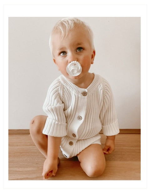 Cotton Knitted Bodysuit with Back Buttons