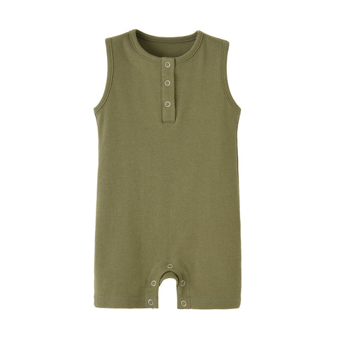 Cotton Ribbed Sleeveless Romper Snap Detail