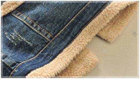 Giacca di jeans calda con fodera in pelliccia sintetica