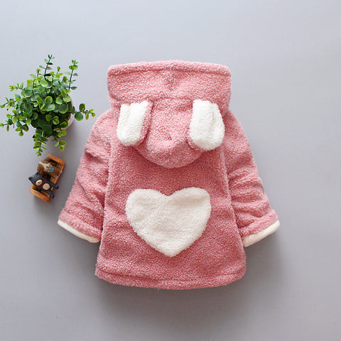 Cozy Flannelette Hooded Coat Bunny Ear Detail