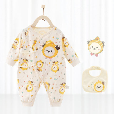 Cartoon Design Soft Cotton Jumpsuit and Matching Bib Set
