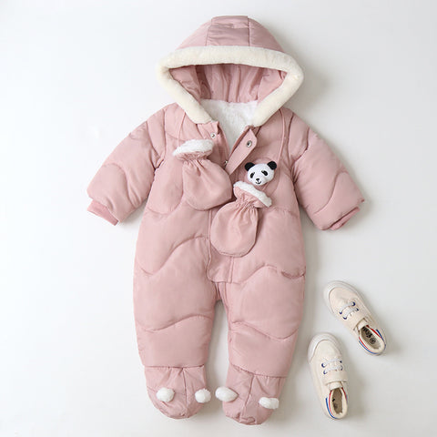 Warm Padded Cozy Snowsuit with Detachable Mittens