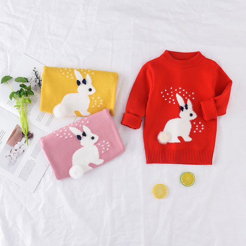 Cozy Knit Bunny Sweater Round Neck