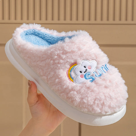 Cozy Plush Slippers Rainbow Cloud Design