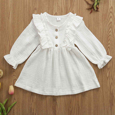 Cotton Ruffle Dress with Wooden Buttons