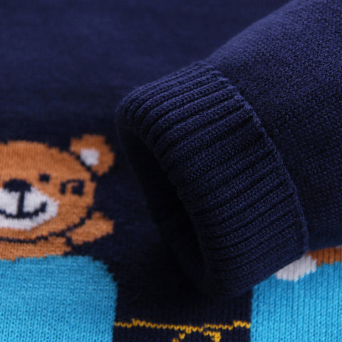 Cotton Sweater with Cartoon Train Motif