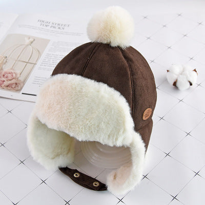 Faux Suede Winter Hat with Shearling Lining