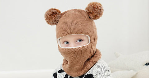 Fleece-Lined Hat with Pom Pom Ears