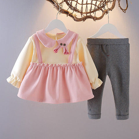 Cute Cotton Dress-style Top and Pants Set