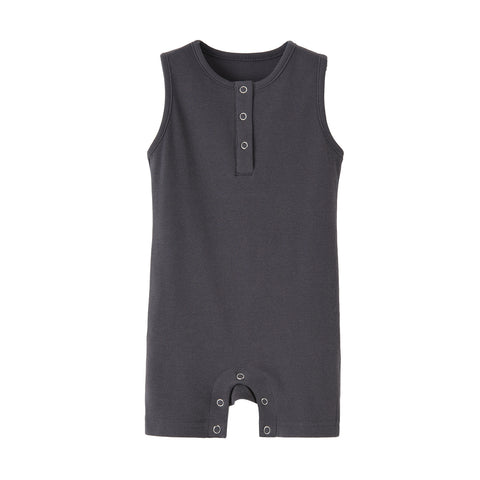 Cotton Ribbed Sleeveless Romper Snap Detail