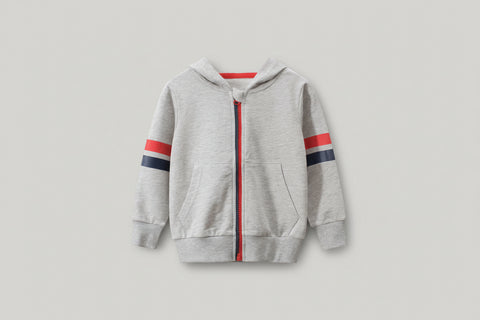 Cotton Zip Hoodie with Stripes