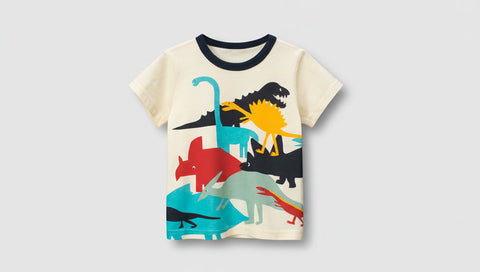 Colorful Dino Print Cotton T-Shirt