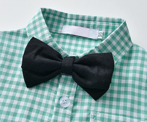 Elegant Plaid Shirt, Suspender Pants and Bow Tie Set