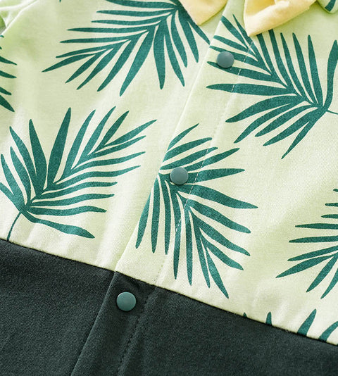 Clothing with green leaf pattern and black trim