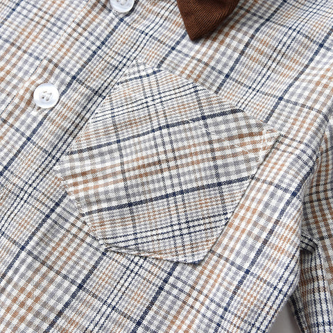 Gentleman Plaid Shirt, Suspender Pants and Bow Tie Set