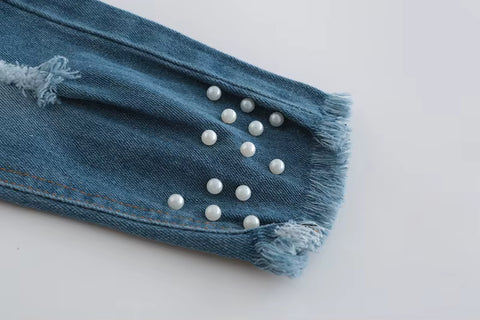 Off-Shoulder Eyelet Blouse and Denim Jeans Set