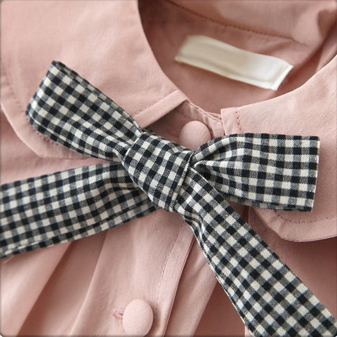Cotton Trench Coat with Check Bow