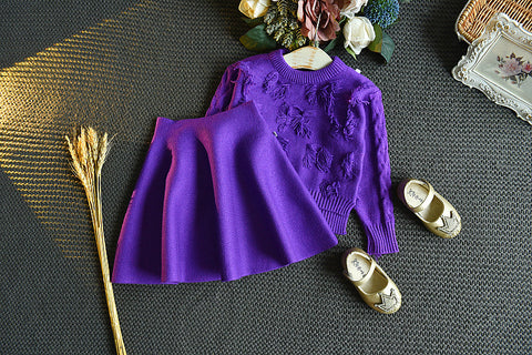 Knit Sweater and Skirt Tassel Bow Detail Set