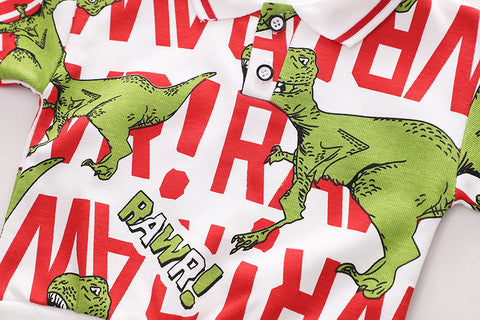 Completo con top in morbido cotone con stampa di dinosauri e pantaloni con elastico in vita