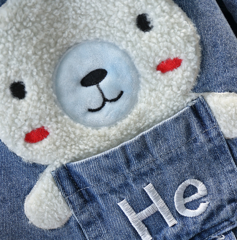 Adorable Denim Hooded Jacket with Bear Appliqué