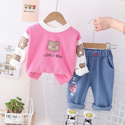 Lovely Bear Print Pullover and Pants Set