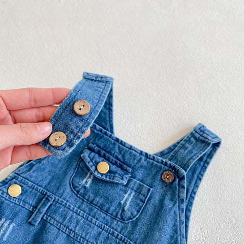 Romper and T-Shirt Denim Strap Stripe Pattern Set