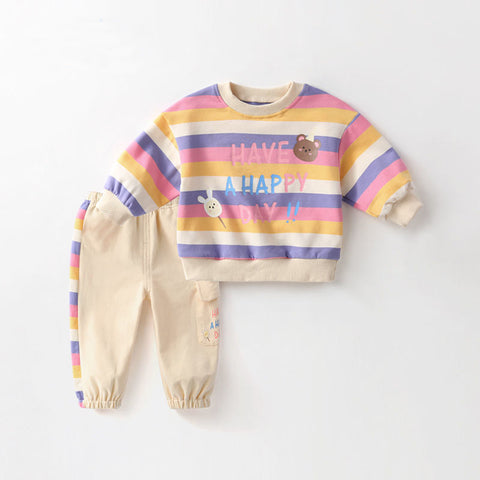 Multicolor Stripe Pullover and Jogger Set