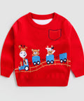 Cotton Sweater with Cartoon Train Motif