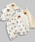 Baby clothing set with bear patterns on a white background