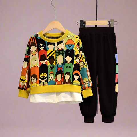 Playful Character Print Sweatshirt and Jogger Set