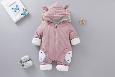 جمبسوت مبطن بغطاء رأس على شكل أرنب من القطن الدافئ