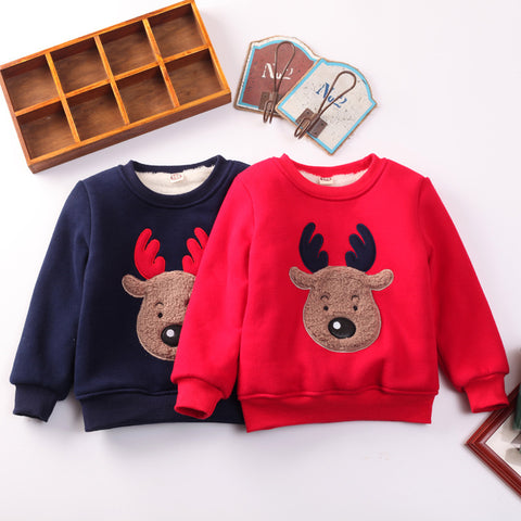 Fleece Sweatshirt with Reindeer Applique