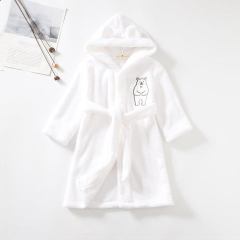 Cat Embroidery Flannel Hooded Robe