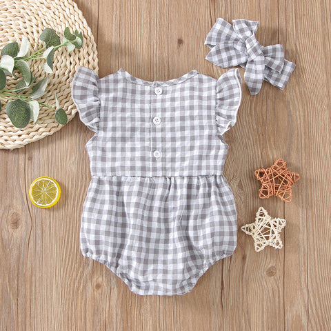 Soft Cotton Gingham Romper and Headband Set
