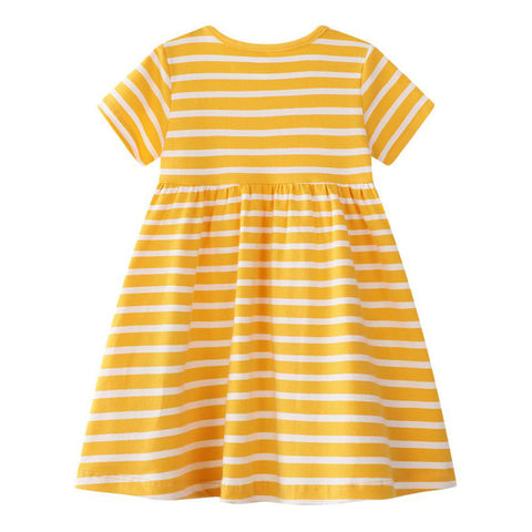 Yellow and white striped dress on a white background