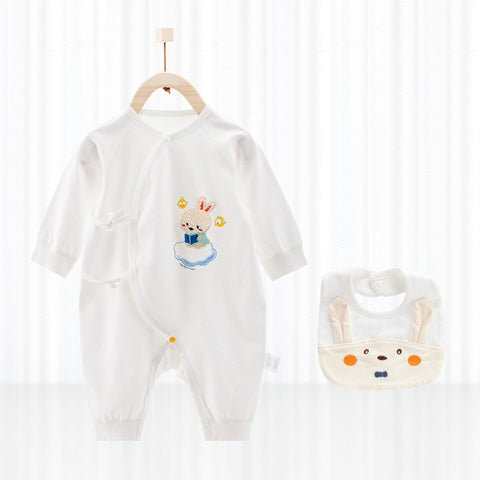 Cartoon Design Soft Cotton Jumpsuit and Matching Bib Set