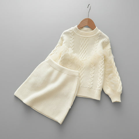 طقم كنزة وتنورة محبوكة بنمط كابل رومانسي