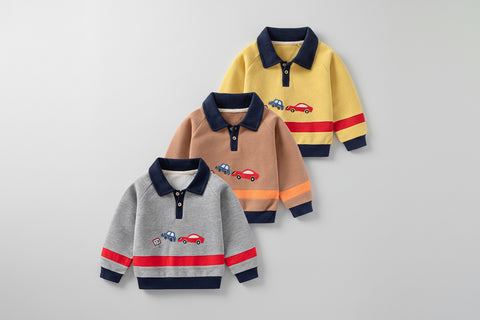 Colorful Car Embroidery Cotton Polo Shirt