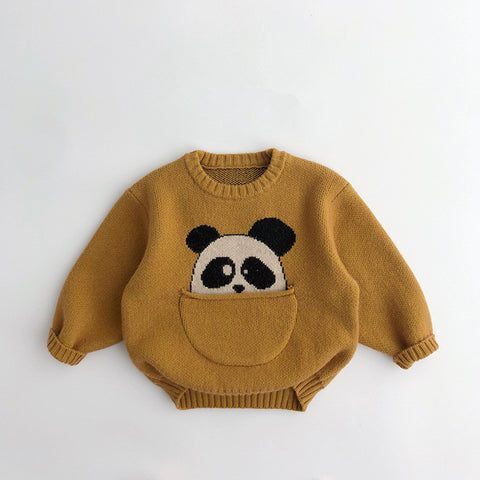 Animal Pocket Design Knitted Sweater
