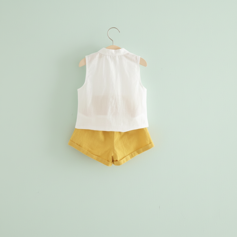 Floral Embroidered Shirt and High-Waist Shorts Set